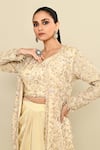 Kalighata_Ivory Tissue Hand Embroidered Cutdana Jessy Queen Jacket With Draped Skirt Set _Online