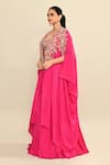 Buy_Kalighata_Pink Silk Habutai Hand Embroidered Cutdana Floral Waist Lehenga Set With Cape 