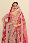 Shop_Kalighata_Red Raw Silk Hand Embroidered Cutdana Leaf Manmohini Bridal Lehenga Set 