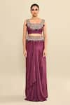 Buy_Kalighata_Purple Silk Habutai Hand Embroidered Montana Waist Draped Skirt Set With Cape _Online_at_Aza_Fashions