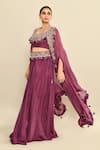 Buy_Kalighata_Purple Silk Habutai Hand Embroidered Montana Waist Draped Skirt Set With Cape 