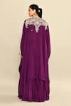 Shop_Kalighata_Purple Silk Habutai Hand Embroidered Cutdana Mughda Waist Skirt Set With Cape _at_Aza_Fashions