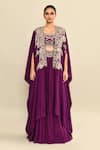 Buy_Kalighata_Purple Silk Habutai Hand Embroidered Cutdana Mughda Waist Skirt Set With Cape _Online_at_Aza_Fashions