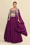 Kalighata_Purple Silk Habutai Hand Embroidered Cutdana Mughda Waist Skirt Set With Cape _at_Aza_Fashions