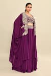 Buy_Kalighata_Purple Silk Habutai Hand Embroidered Cutdana Mughda Waist Skirt Set With Cape 