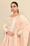 Kalighata_Pink Chanderi Hand Embroidered Floral Leaf Mukesh Anarkali With Dupatta _at_Aza_Fashions