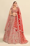 Buy_Kalighata_Red Raw Silk Embroidered Cutdana Plunge Musafir Hand Bridal Lehenga Set _Online_at_Aza_Fashions