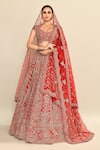 Shop_Kalighata_Red Raw Silk Embroidered Cutdana Plunge Musafir Hand Bridal Lehenga Set _Online_at_Aza_Fashions