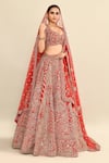 Kalighata_Red Raw Silk Embroidered Cutdana Plunge Musafir Hand Bridal Lehenga Set _at_Aza_Fashions