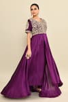 Buy_Kalighata_Purple Silk Habutai Hand Embroidered Nairobi Asymmetric Anarkali With Pant _Online_at_Aza_Fashions