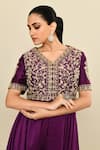 Shop_Kalighata_Purple Silk Habutai Hand Embroidered Nairobi Asymmetric Anarkali With Pant _Online_at_Aza_Fashions