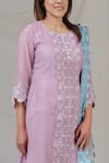 Shop_NAAZ BY NOOR_Purple Chanderi Embellished Floral Lace Round Neck Kurta Pant Set _at_Aza_Fashions