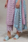 NAAZ BY NOOR_Purple Chanderi Embellished Floral Lace Round Neck Kurta Pant Set _Online_at_Aza_Fashions