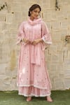 Buy_NAAZ BY NOOR_Pink Cotton Chanderi Embroidery Heart Round Neck Love Letter Kurta Sharara Set _at_Aza_Fashions