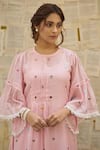 NAAZ BY NOOR_Pink Cotton Chanderi Embroidery Heart Round Neck Love Letter Kurta Sharara Set _Online_at_Aza_Fashions