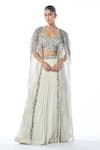 Buy_Rishi and Soujit_Ivory Bustier And Skirt Georgette Hand Embroidery Cutdana Pleated Lehenga Set _at_Aza_Fashions