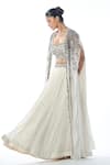 Rishi and Soujit_Ivory Bustier And Skirt Georgette Hand Embroidery Cutdana Pleated Lehenga Set _Online_at_Aza_Fashions