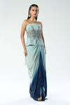 Buy_Rishi and Soujit_Blue Georgette Hand Embroidery Chir Straight Peplum Top With Draped Skirt _at_Aza_Fashions