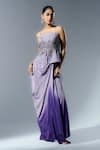 Buy_Rishi and Soujit_Purple Georgette Hand Embroidery Chir Straight Sequin Top With Draped Skirt _at_Aza_Fashions