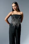 Rishi and Soujit_Black Georgette Hand Embroidery Chir Straight Sequin Peplum Top With Pant _Online_at_Aza_Fashions