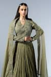 Rishi and Soujit_Green Jacket And Lehenga Crepe Embroidered Cut Dana Pleated Set With Blouse _Online_at_Aza_Fashions