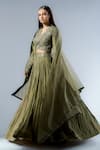 Buy_Rishi and Soujit_Green Jacket And Lehenga Crepe Embroidered Cut Dana Pleated Set With Blouse _Online_at_Aza_Fashions