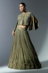 Buy_Rishi and Soujit_Green Crepe Embroidered Cut Dana Cape Pleated Lehenga Set With Paisley Jacket _at_Aza_Fashions