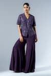 Buy_Rishi and Soujit_Blue Wrap Tunic Raw Silk Embroidered Cut Dana V-neck Sequin With Flared Pant _at_Aza_Fashions