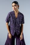 Rishi and Soujit_Blue Wrap Tunic Raw Silk Embroidered Cut Dana V-neck Sequin With Flared Pant _Online_at_Aza_Fashions