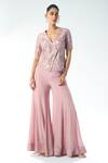 Buy_Rishi and Soujit_Pink Wrap Tunic Raw Silk Embroidered Cut Dana Sequin Floral With Flared Pant _at_Aza_Fashions