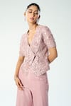 Buy_Rishi and Soujit_Pink Wrap Tunic Raw Silk Embroidered Cut Dana Sequin Floral With Flared Pant _Online_at_Aza_Fashions