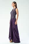 Buy_Rishi and Soujit_Purple Crepe Embroidered Cut Dana Sequin Floral Waistcoat With Draped Skirt _Online_at_Aza_Fashions