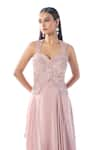 Rishi and Soujit_Pink Crepe Embroidered Cut Dana Sweetheart Sequin Corset With Draped Skirt _Online_at_Aza_Fashions