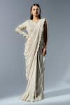 Buy_Rishi and Soujit_Ivory Pre-draped Saree Organza Embroidered Cut Dana One Border With Blouse _at_Aza_Fashions