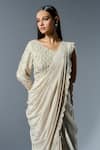 Rishi and Soujit_Ivory Pre-draped Saree Organza Embroidered Cut Dana One Border With Blouse _Online_at_Aza_Fashions