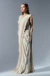 Buy_Rishi and Soujit_Ivory Pre-draped Saree Organza Embroidered Cut Dana One Border With Blouse _Online_at_Aza_Fashions