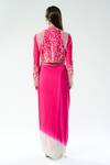 Shop_Rishi and Soujit_Pink Crepe Embroidered Sequin Jacket Tasselled Cropped Shaded Draped Skirt _at_Aza_Fashions