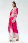 Buy_Rishi and Soujit_Pink Crepe Embroidered Sequin Jacket Tasselled Cropped Shaded Draped Skirt _Online_at_Aza_Fashions