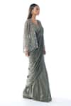 Rishi and Soujit_Green Pre-draped Saree Crepe Embroidered Cut Dana Cape Border Tasselled Set _Online_at_Aza_Fashions