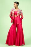 Buy_Rishi and Soujit_Pink Bemberg Silk Embroidered Thread Blazer Lapel Collar Jacket Pant Set _at_Aza_Fashions