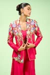 Rishi and Soujit_Pink Bemberg Silk Embroidered Thread Blazer Lapel Collar Jacket Pant Set _Online_at_Aza_Fashions