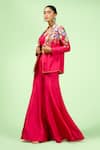 Buy_Rishi and Soujit_Pink Bemberg Silk Embroidered Thread Blazer Lapel Collar Jacket Pant Set _Online_at_Aza_Fashions