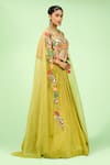 Buy_Rishi and Soujit_Green Waistcoat Organza Embroidered Thread V Neck And Pleated Lehenga Set _Online_at_Aza_Fashions