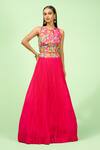 Buy_Rishi and Soujit_Pink Blouse Bemberg Silk Embroidered Thread Floral Applique And Lehenga Set _at_Aza_Fashions