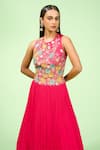 Buy_Rishi and Soujit_Pink Blouse Bemberg Silk Embroidered Thread Floral Applique And Lehenga Set _Online_at_Aza_Fashions