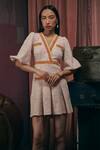 Buy_Sunandini_Pink Tweed Woven V-neck Pastel Dress _at_Aza_Fashions