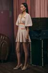 Sunandini_Pink Tweed Woven V-neck Pastel Dress _Online_at_Aza_Fashions