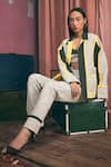 Shop_Sunandini_Gray Tweed Color Block Sweetheart Grey Bralette And Trouser Set _at_Aza_Fashions
