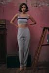 Buy_Sunandini_Blue Tweed Woven Square Kiana Bralette And Trouser Set _at_Aza_Fashions