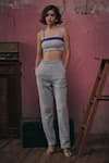 Sunandini_Blue Tweed Woven Square Kiana Bralette And Trouser Set _Online_at_Aza_Fashions